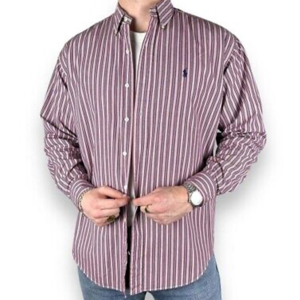 Ralph Lauren blue label red white blue striped long sleeve button-down shirt L